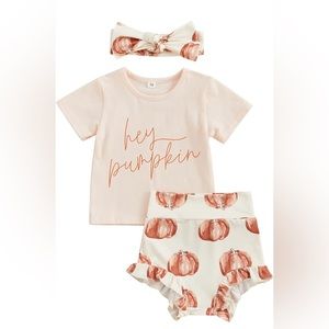 Newborn Baby Girl Halloween Outfit Short Sleeve T-Shirt Romper Pumpkin Print